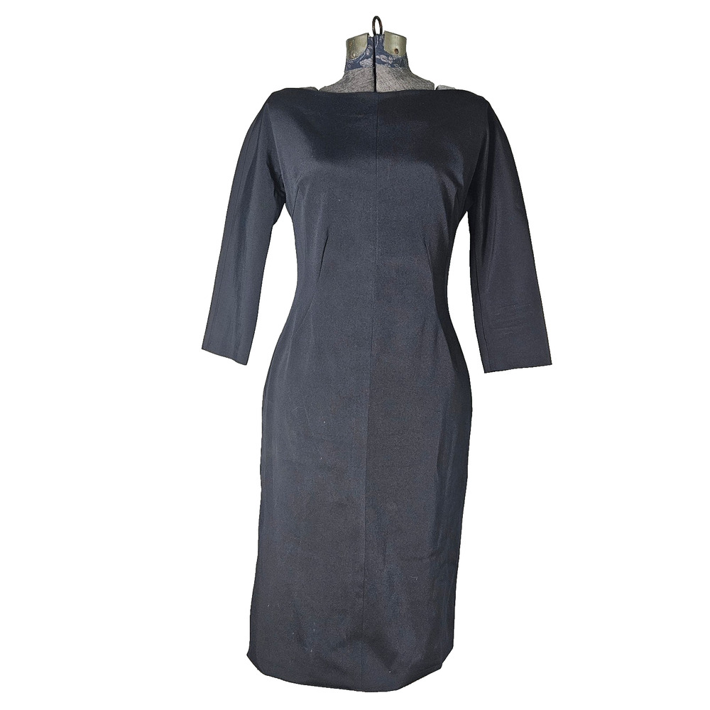Classic black boat neck Anna Molinari stretch shift dress Medium